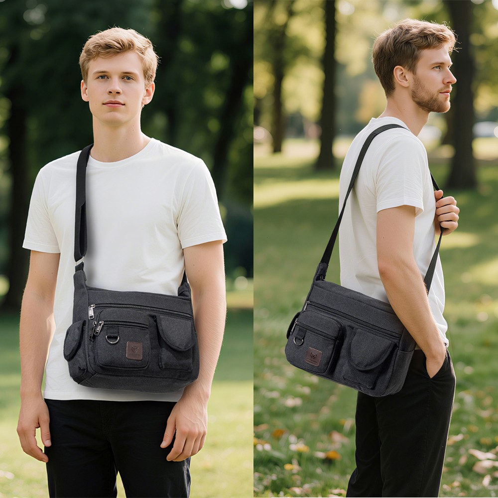 Men’s Vintage Canvas Crossbody Bag Messenger Shoulder Satchel School Bookbag