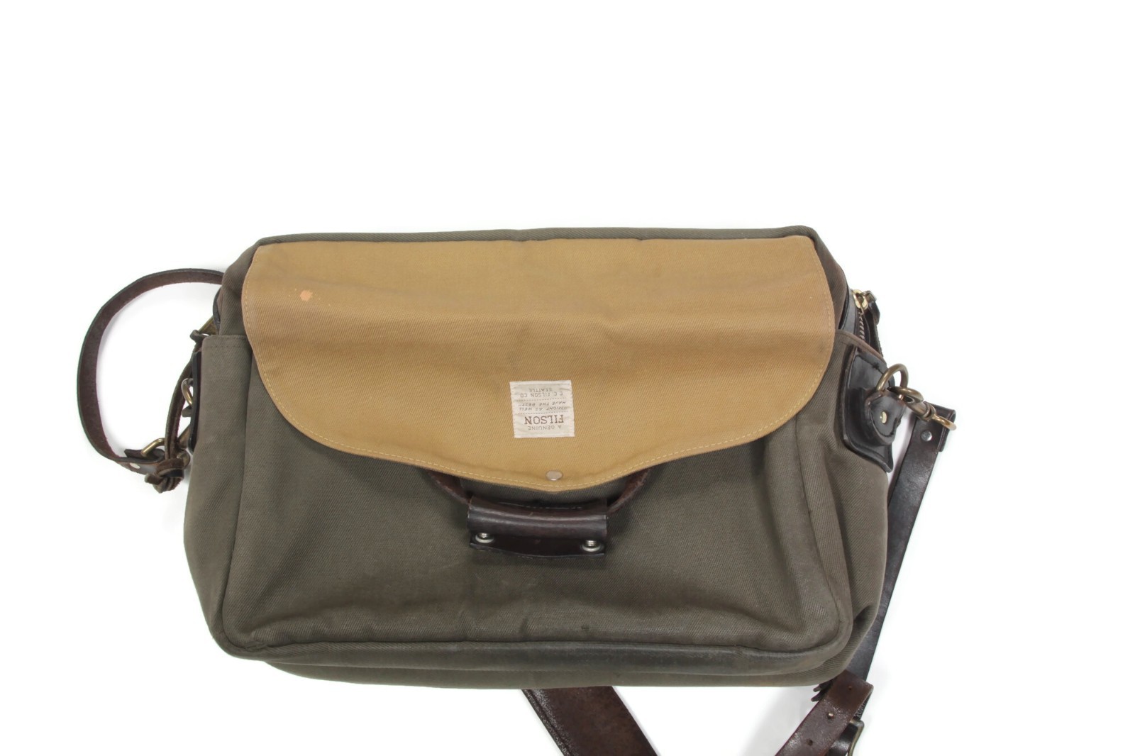 Filson Rugged Twill Original Briefcase Bag with Leather Strap Olive Green