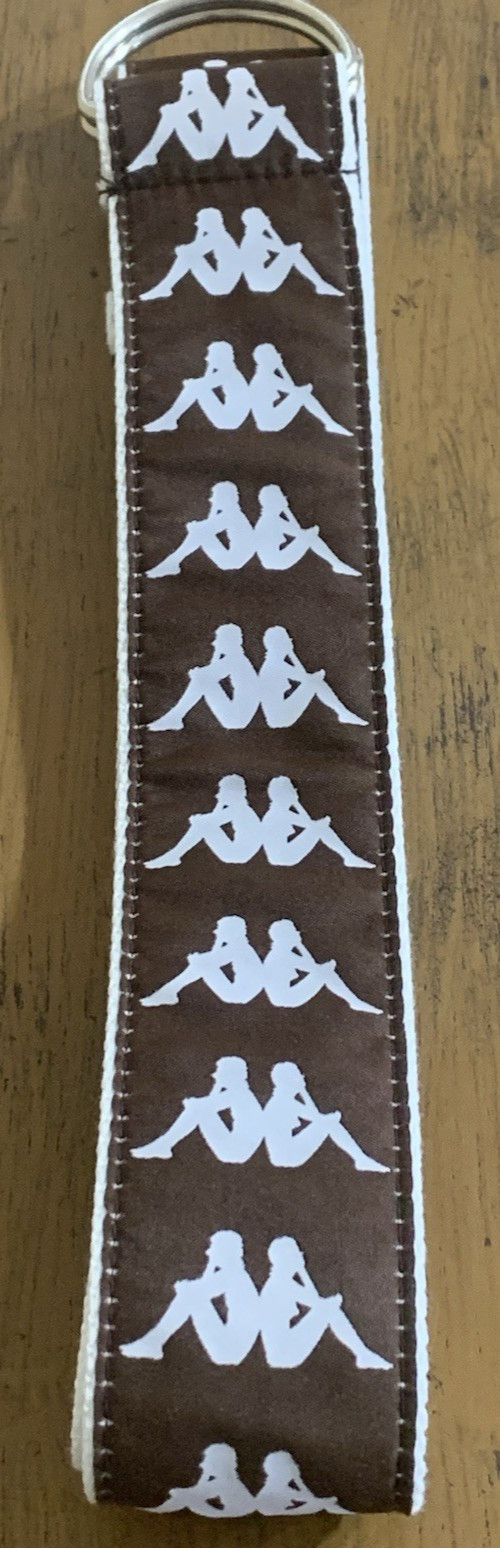 Kappa D-Ring Logo Pattern Brown White Adjustable Belt 50” Size 130