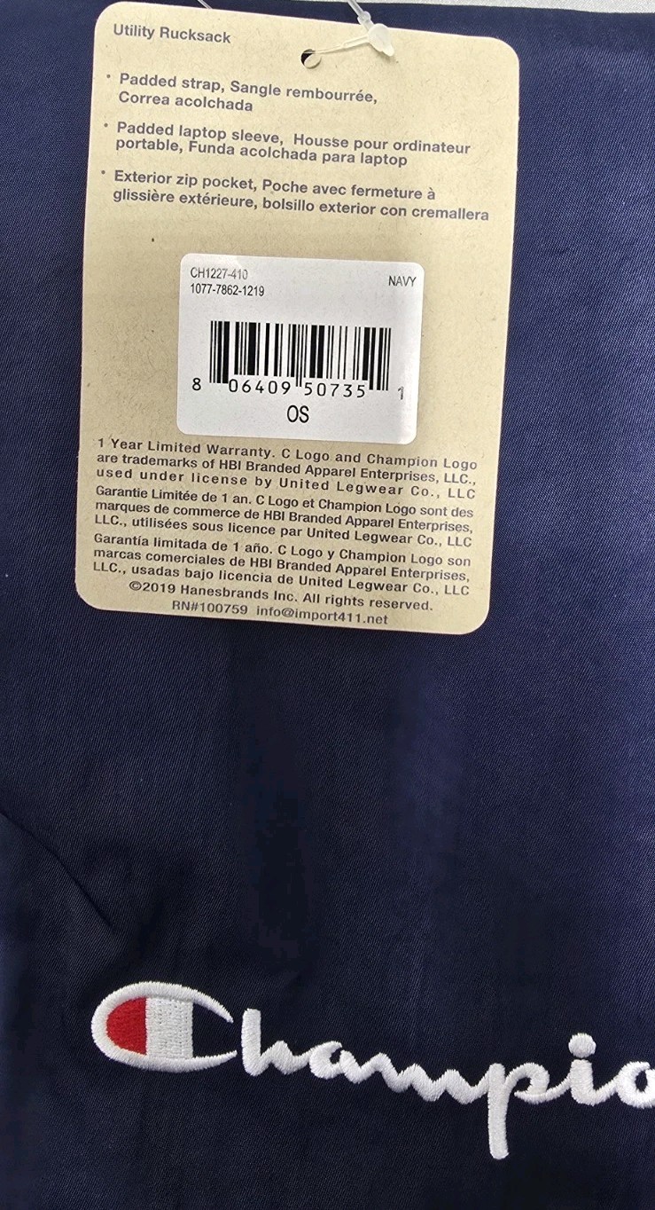 CHAMPION Utility Rucksack Backpack Bag NWT
