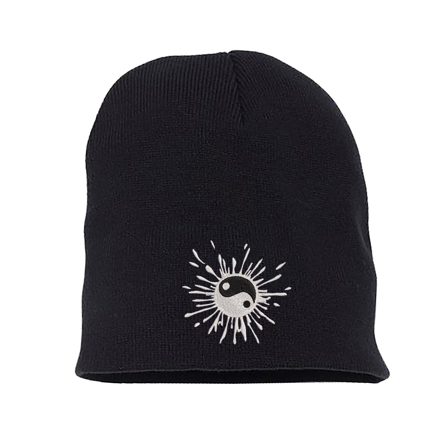 Yin Yang embroidered black skull beanie hat