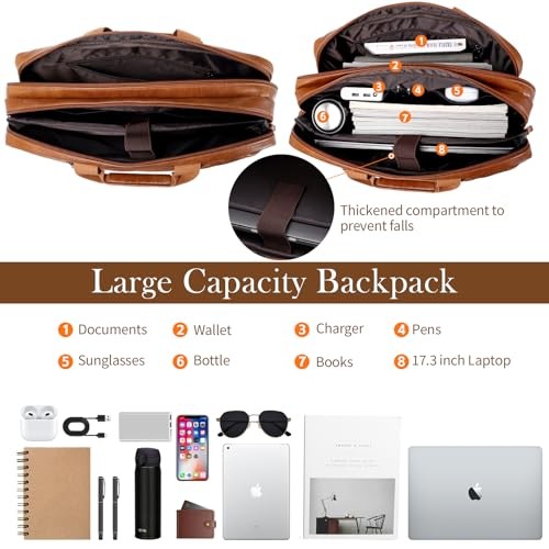 Faux Leather Messenger Bag for Men | 17-17.3 Inch Leather Mens Laptop Brown-1
