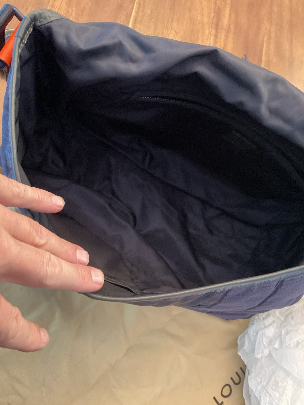 Louis Vuitton Checkered Messenger Bag Blue/Orange Zip Closure. Hard to find.