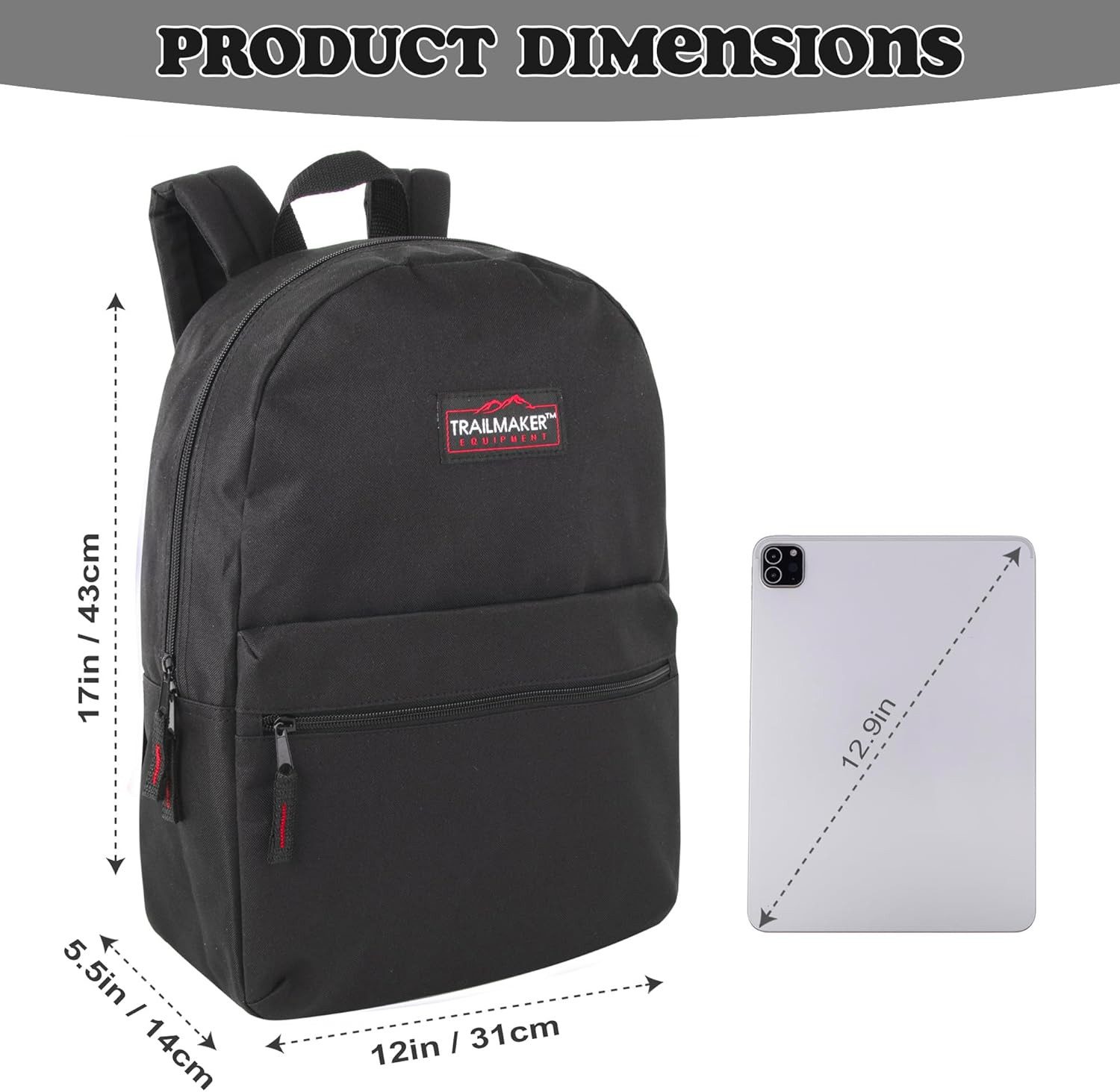 Classic 17 Inch Backpacks with Adjustable Padded Straps | School