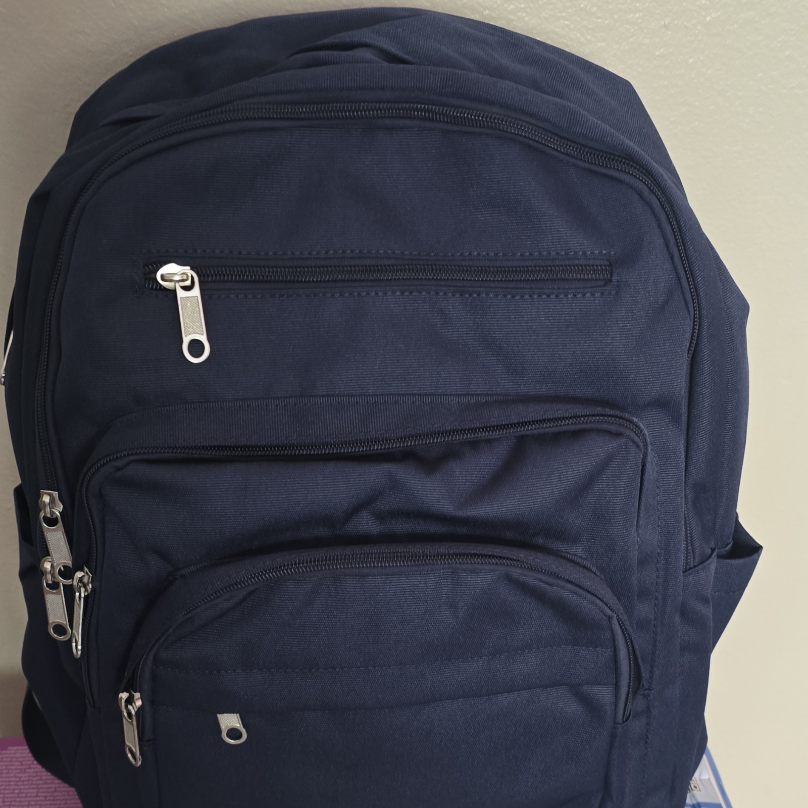 Men’s Blue Solid Backpack, Zip Closure, Adjustable Shoulder Strap, Medium