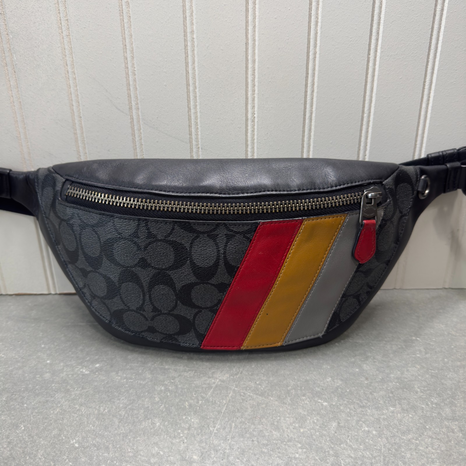 Coach Varsity Belt Bag (Style No. C1768) Black w/Coach Stripes EUC