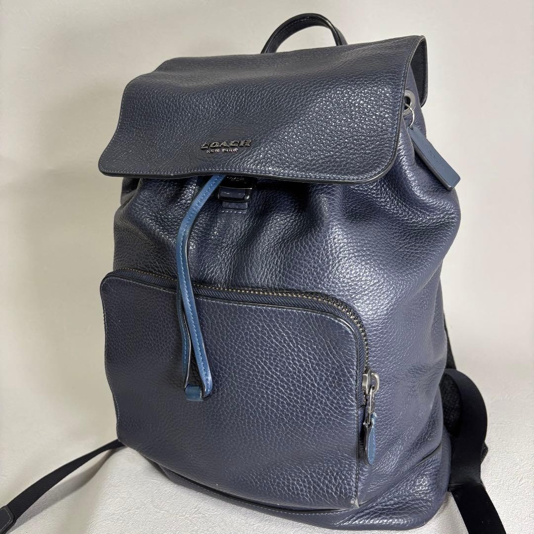Coach C4134 Leather Drawstring Backpack Navy 33cm From Japan
