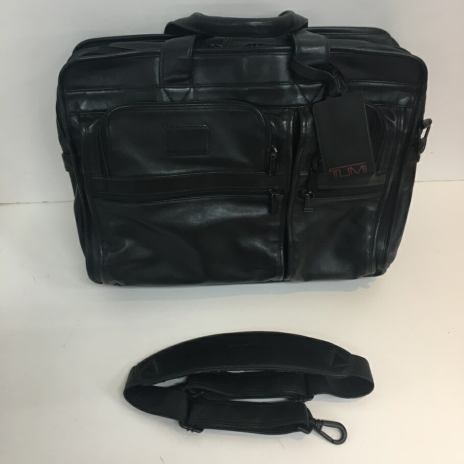 TUMI Organizer 2-Way Briefcase Black Leather Men Business Handbag
