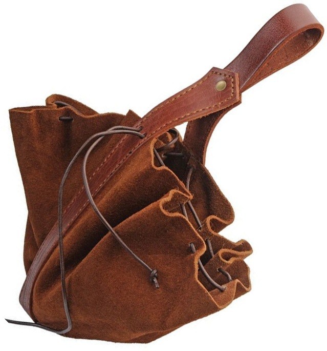 Medieval Drawstring Bag Brown With Cord Closure Versatile Suede Construction
