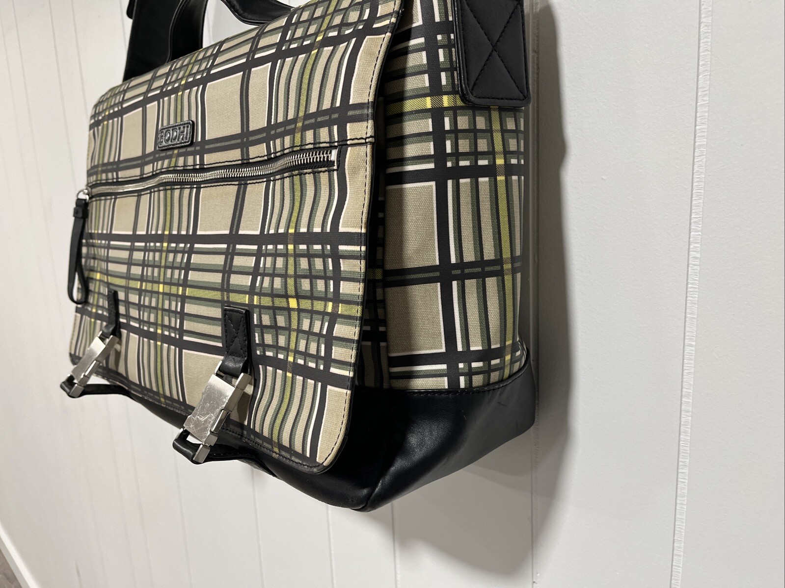 Bodhi Tan Plaid Coated Linen Shoulder Handbag computer cross body XLarge