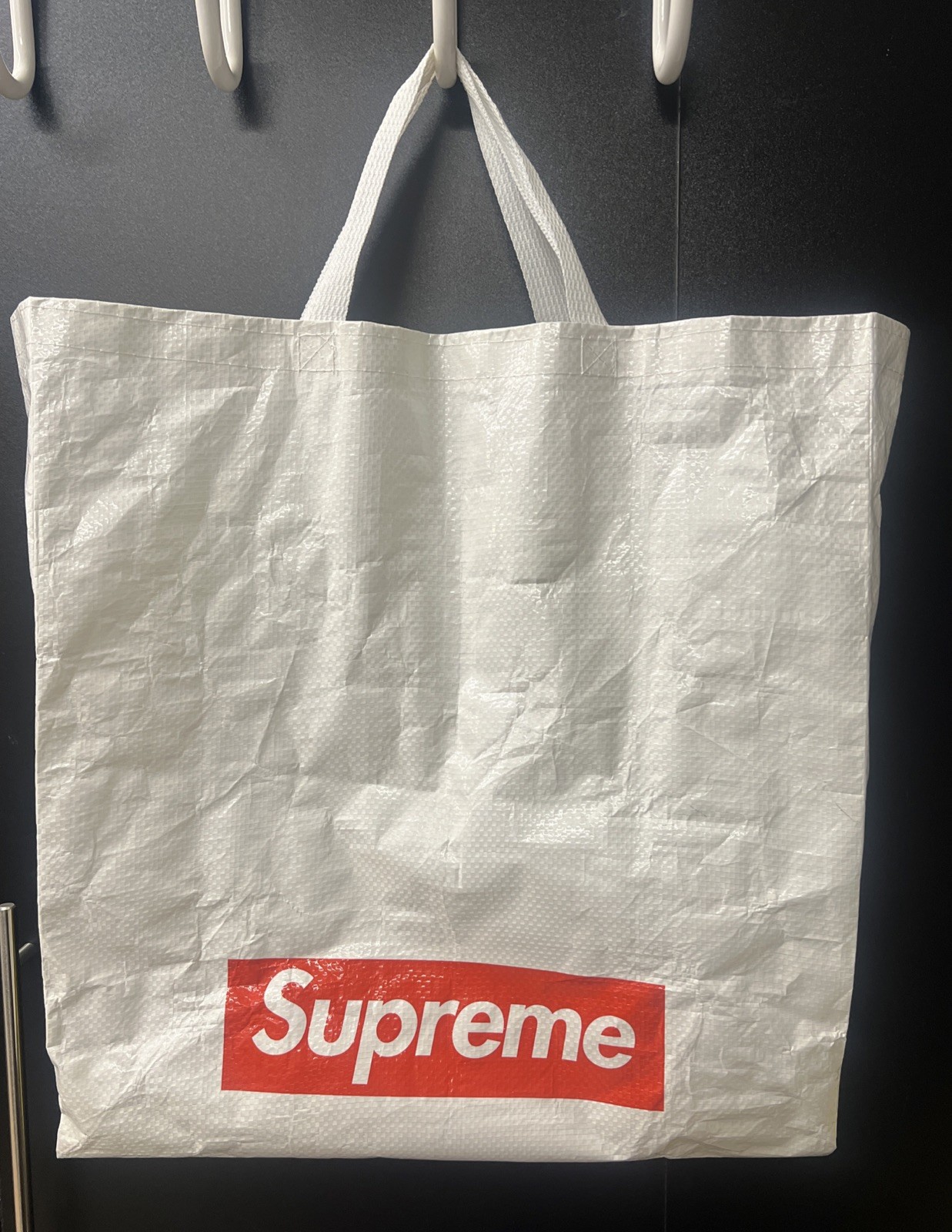 Supreme Box Logo Tote Bag Extra Large White Reusable 18×19 Open Top