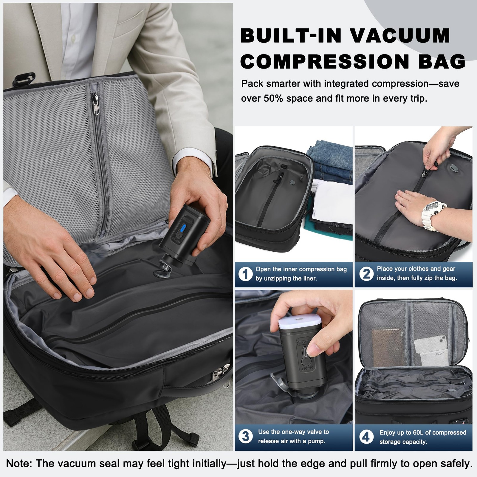 Vacuum Backpack Travel – Expandable Compression Carry On Backpack with Vacuum…