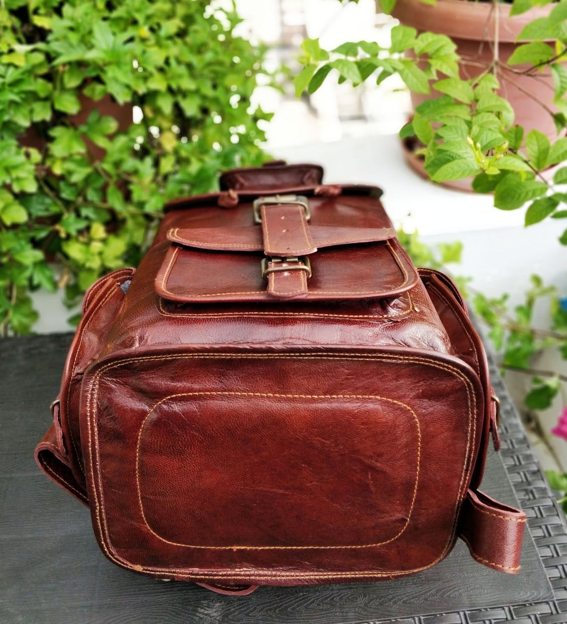 Leather Backpack Satchel Bag Brown Real Rucksack Men’s Genuine Vintage Laptop