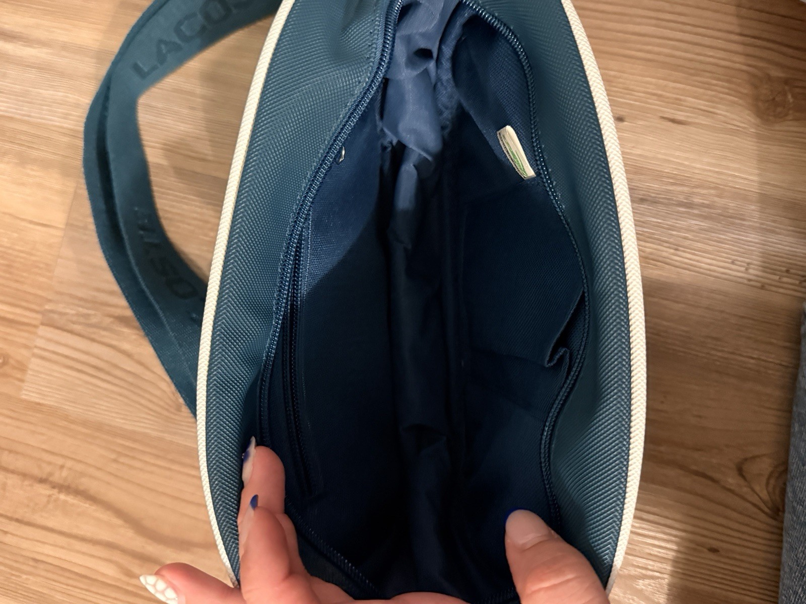 Lacoste Blue/White Messenger Crossbody Bag, Zip Closure, Adjustable Strap