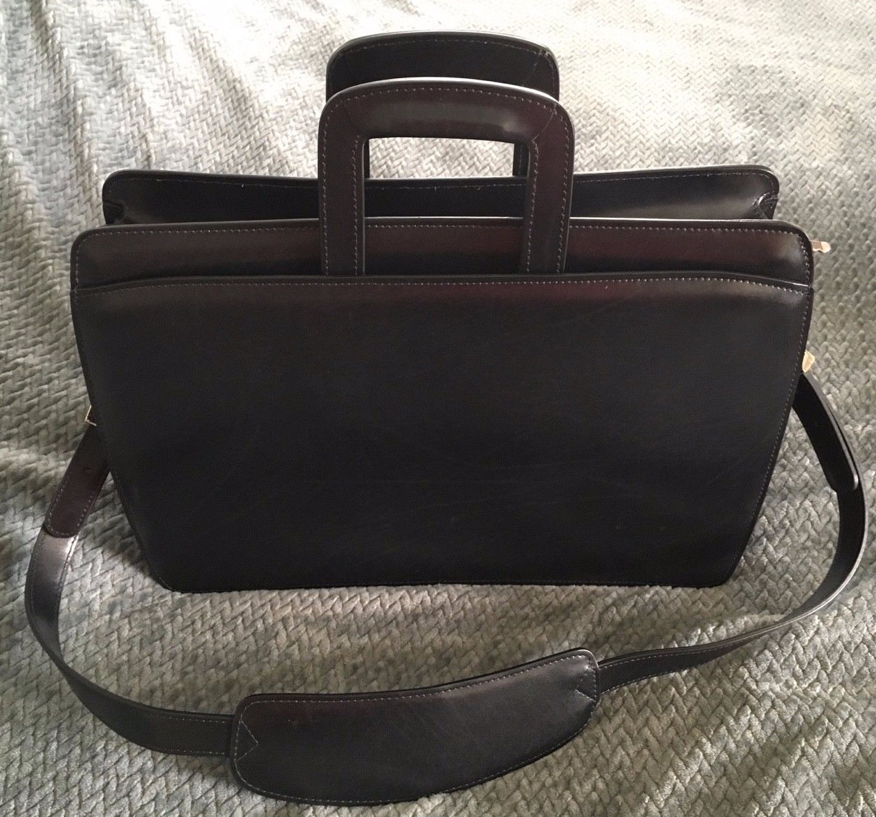 JACK GEORGES Sienna Black Leather Professional Briefcase Messenger-Near Mint