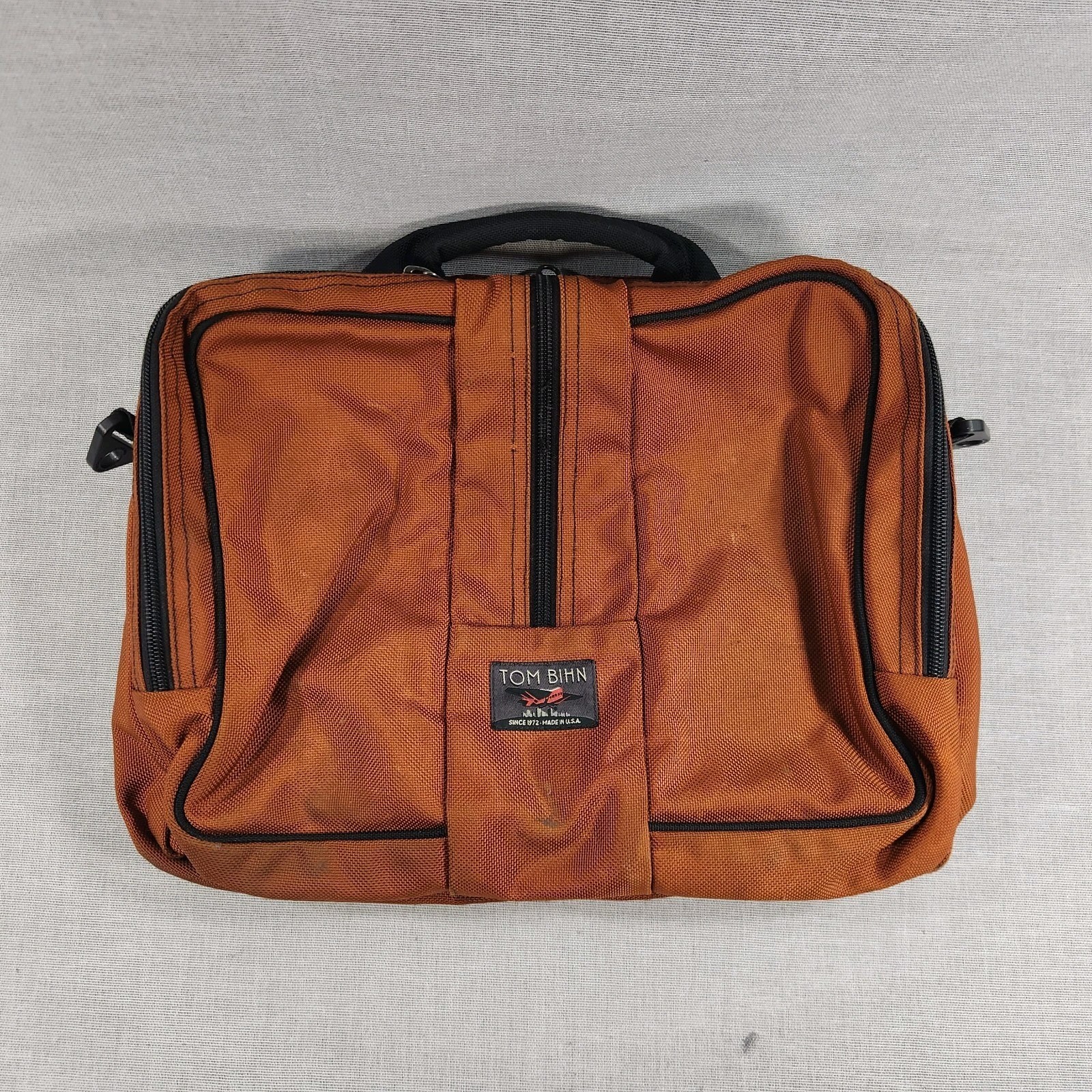 Tom Bihn Pilot Messenger Bag Burnt Orange Gray Grid Interior NO SHOULDER STRAP