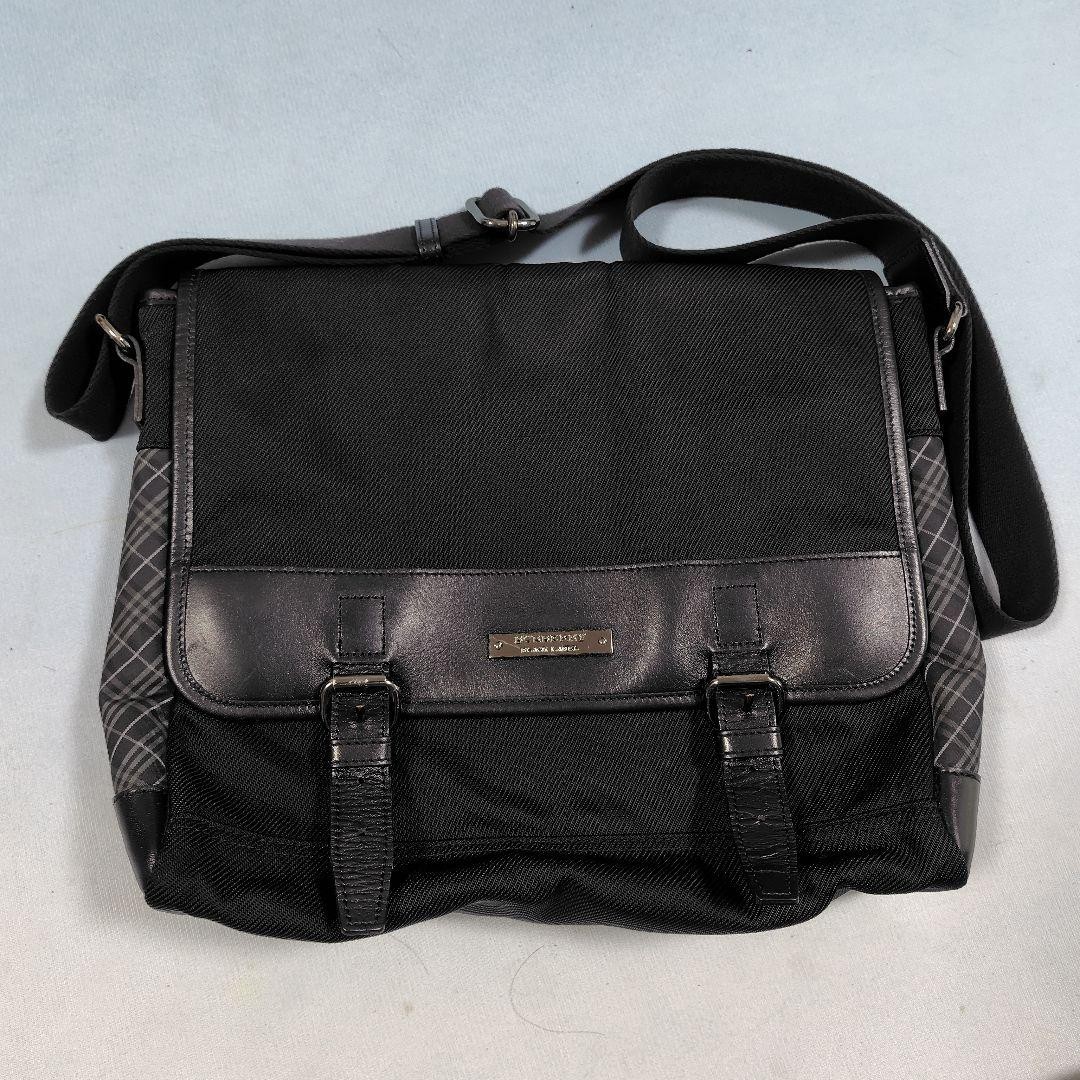 BURBERRY BLACK LABEL Messenger bag Check Black Nylon Authentic From Japan