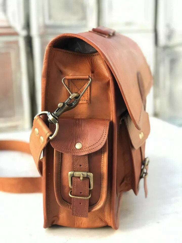 15 Inch Leather Laptop Computer Messenger Bag Shoulder Men (GVB) Vintage Satchel