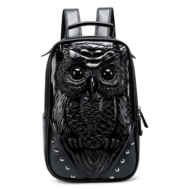 Vintage Gothic Style Laptop Rivet Inlay Handbag 3D Leopard Head Leather Backpack
