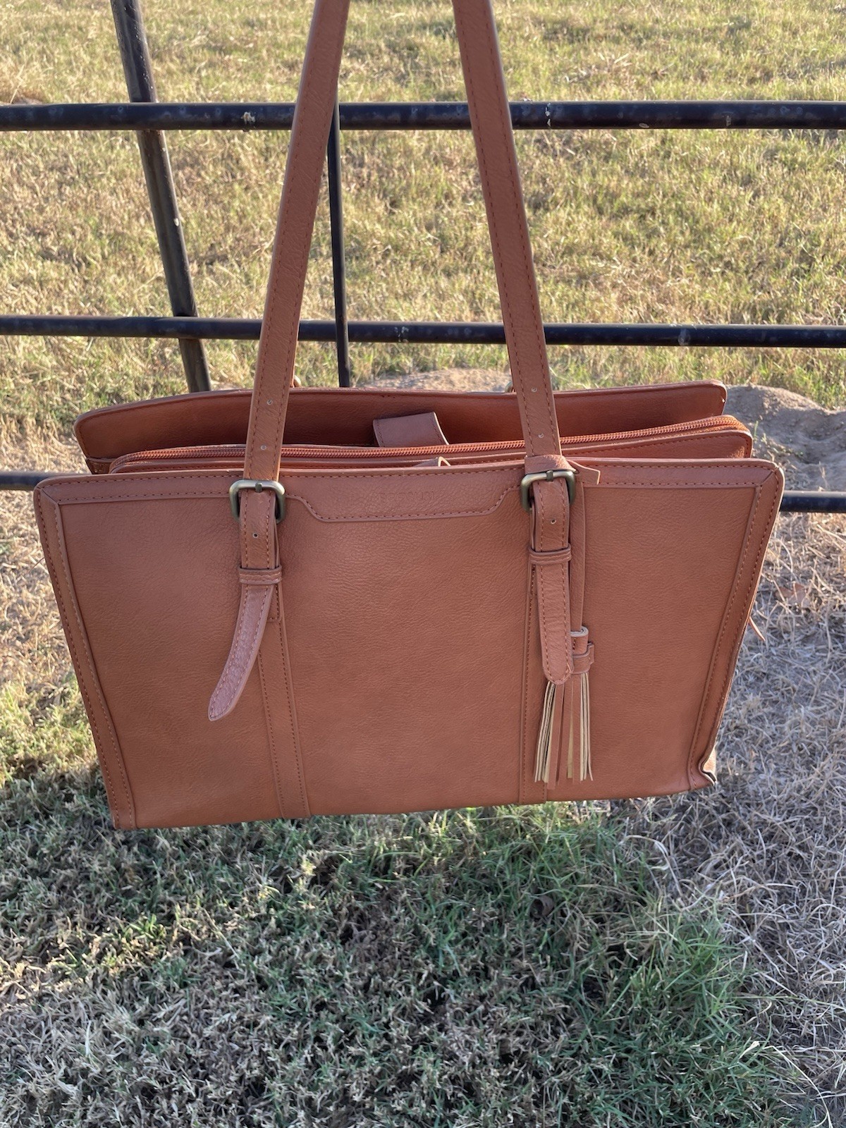 ECOSUSI Vegan Leather Laptop Bag Saddle Brown, College Satchel/Messenger Bag
