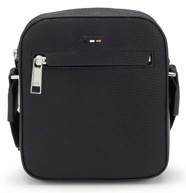 HUGO BOSS Reporter Zip Shoulder Crossbody Bag Embossed Logo BLACK AUTHENTIC NEW