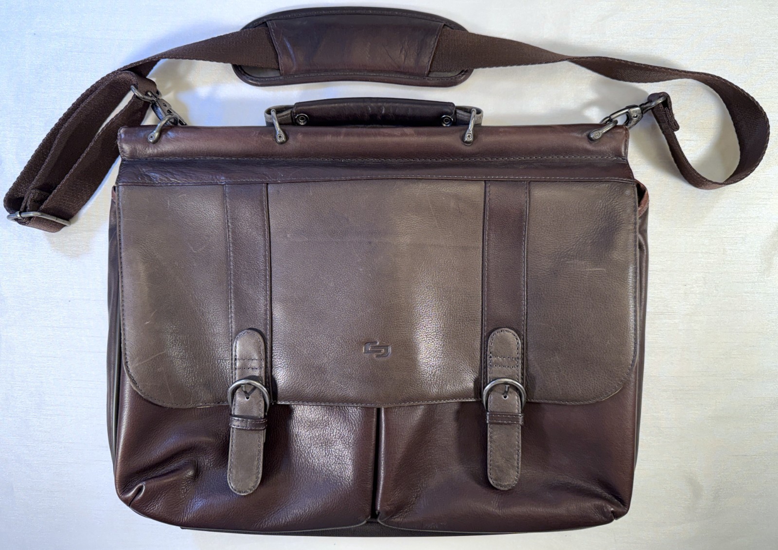 SOLO Executive Brown Leather Briefcase Laptop Messenger Bag