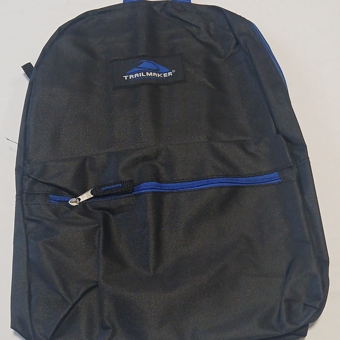 Trailmaker Black/Blue Zip Backpack, Adjustable Straps, Pockets, Unisex