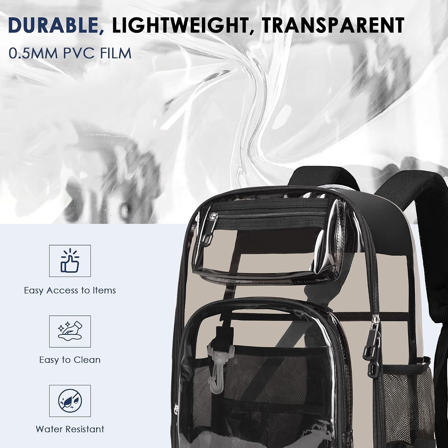 Clear Backpack for Stadium Events 0.5MM PVC Large Transparent Bookbag Clear Back