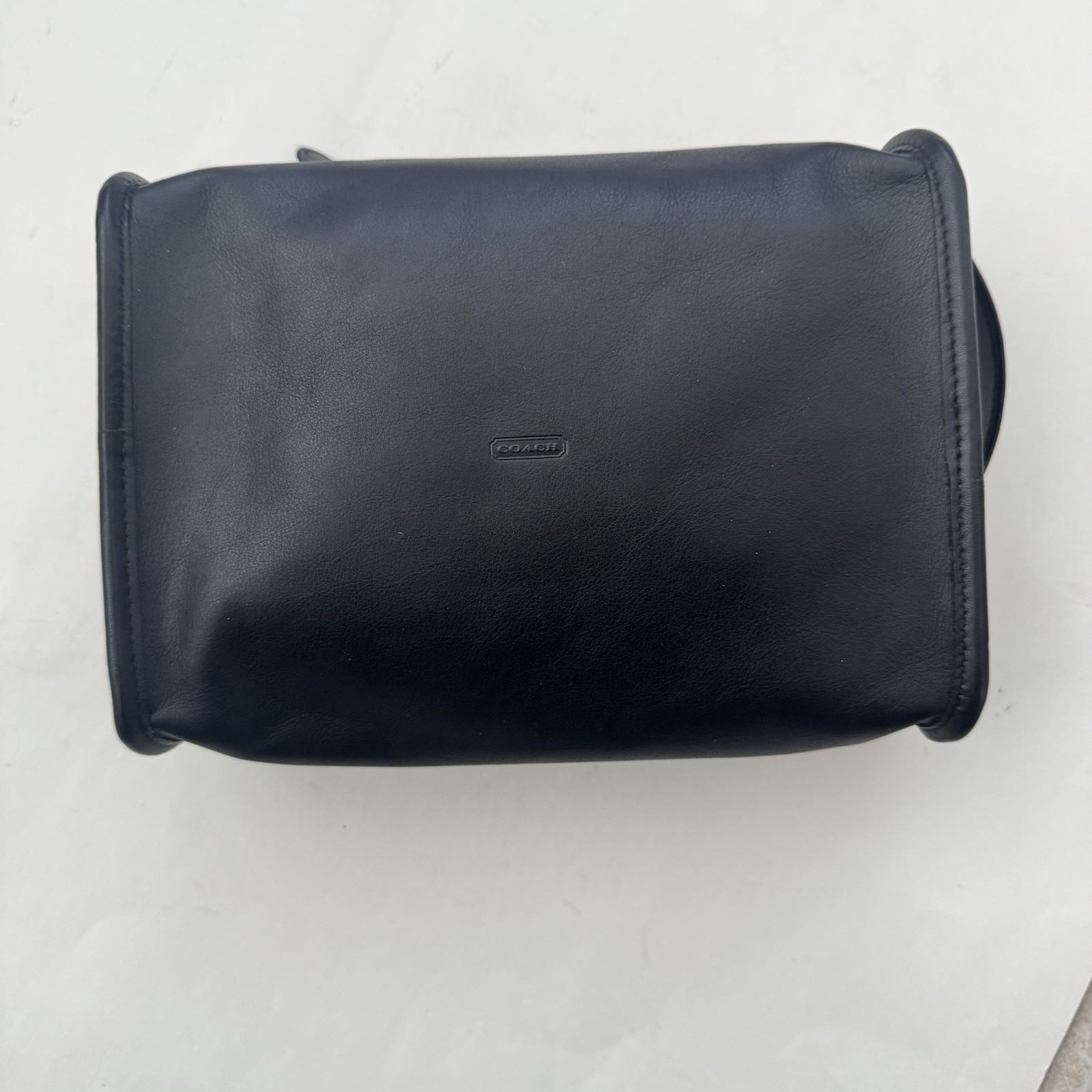 Vintage COACH Black Leather Toiletry Bag Dopp Kit Travel Cosmetic Case Organizer