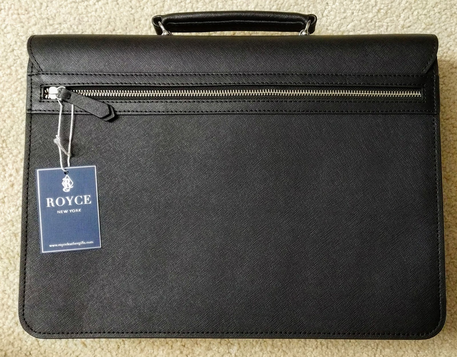 Royce Kensington Single Gusset Briefcase, Saffiano Leather, Black NEW WITH TAGS
