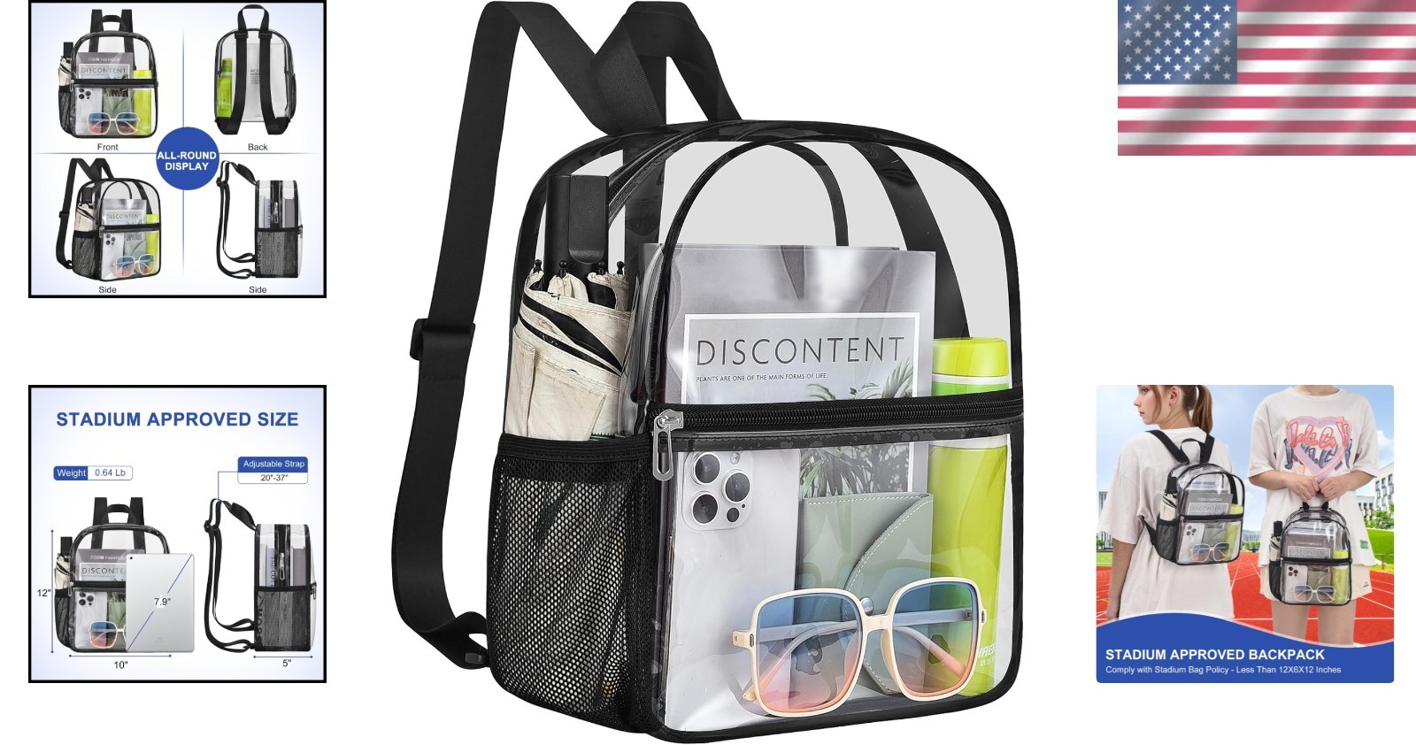 Versatile Clear Sports Backpack – 4 Pocket Design for Maximum Organization