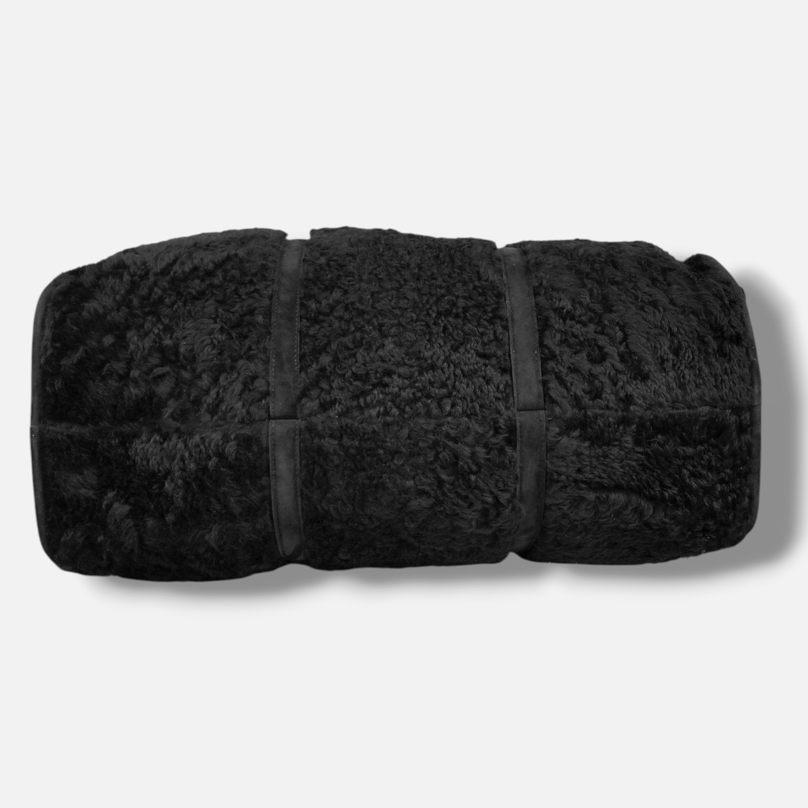 Saint Laurent Men Black Shearling Suede Crossbody Travel Duffel Bag