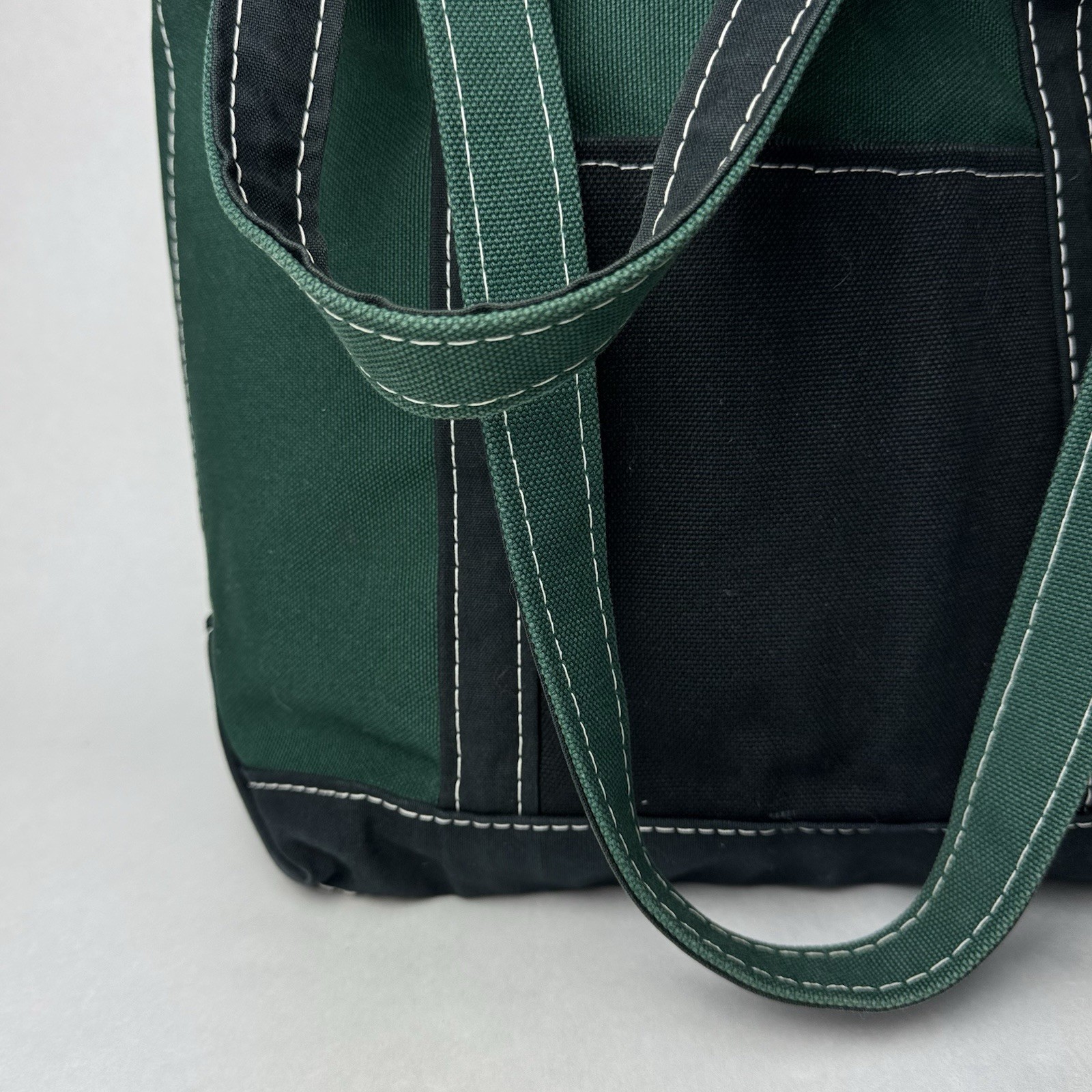 L.L. Bean Boat & Tote Two-Tone Bag Green And Navy Blue Made in USA 16”x5”x12”