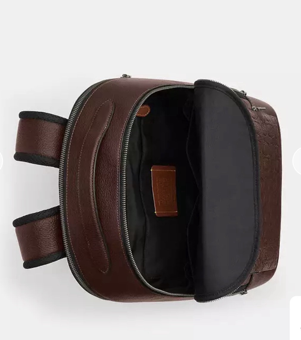 NWT COACH Men’s Ethan Backpack Signature Leather Gunmetal/Maple Brown CDC67