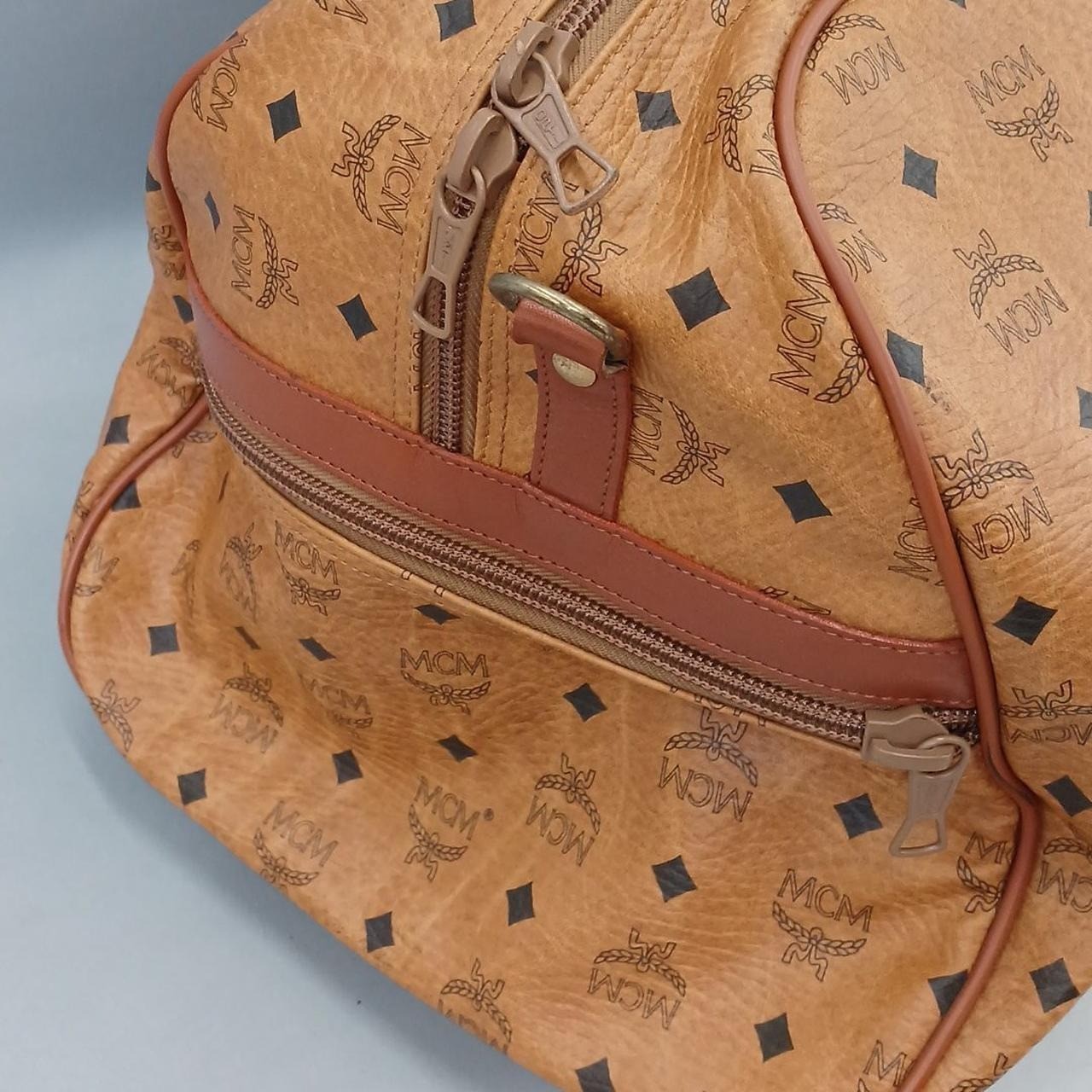 MCM Authentic Visetos Logo Handbag Camel Boston Bag Vintage w/ Shoulder Strap