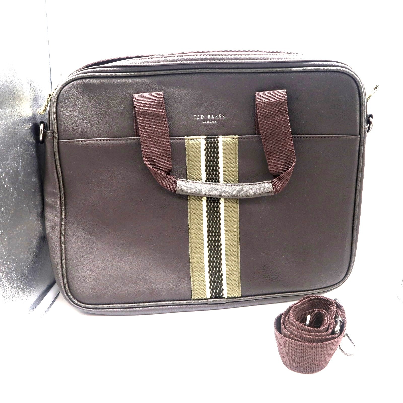Ted Baker Men’s Document Bag with Stripped Webbing Brown w/ Strap