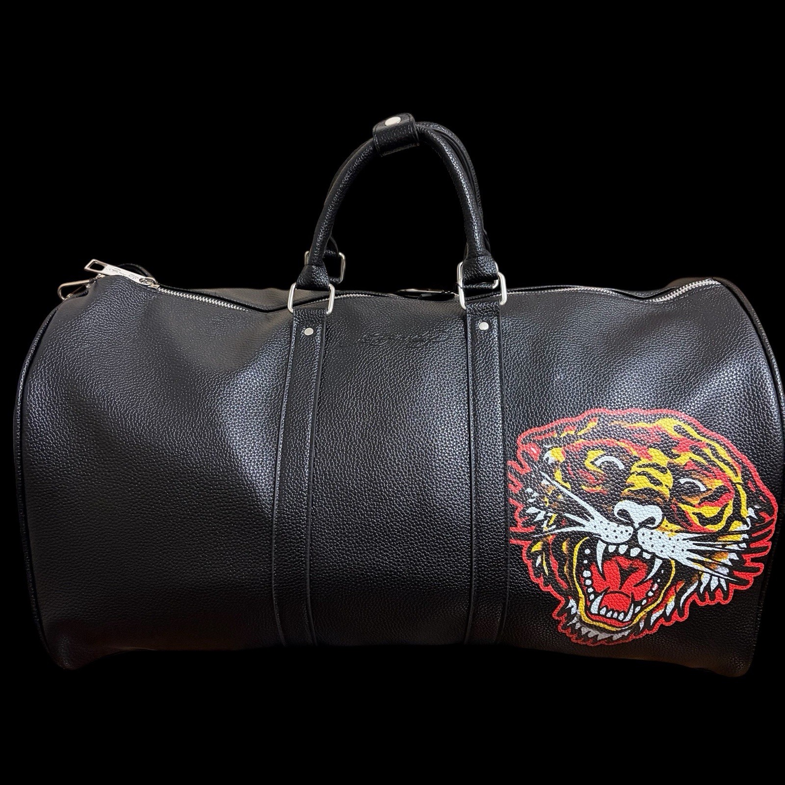 ED HARDY Roaring Tiger Black Duffle Weekend Black NWT Gym Sling Hand Bag Vegan