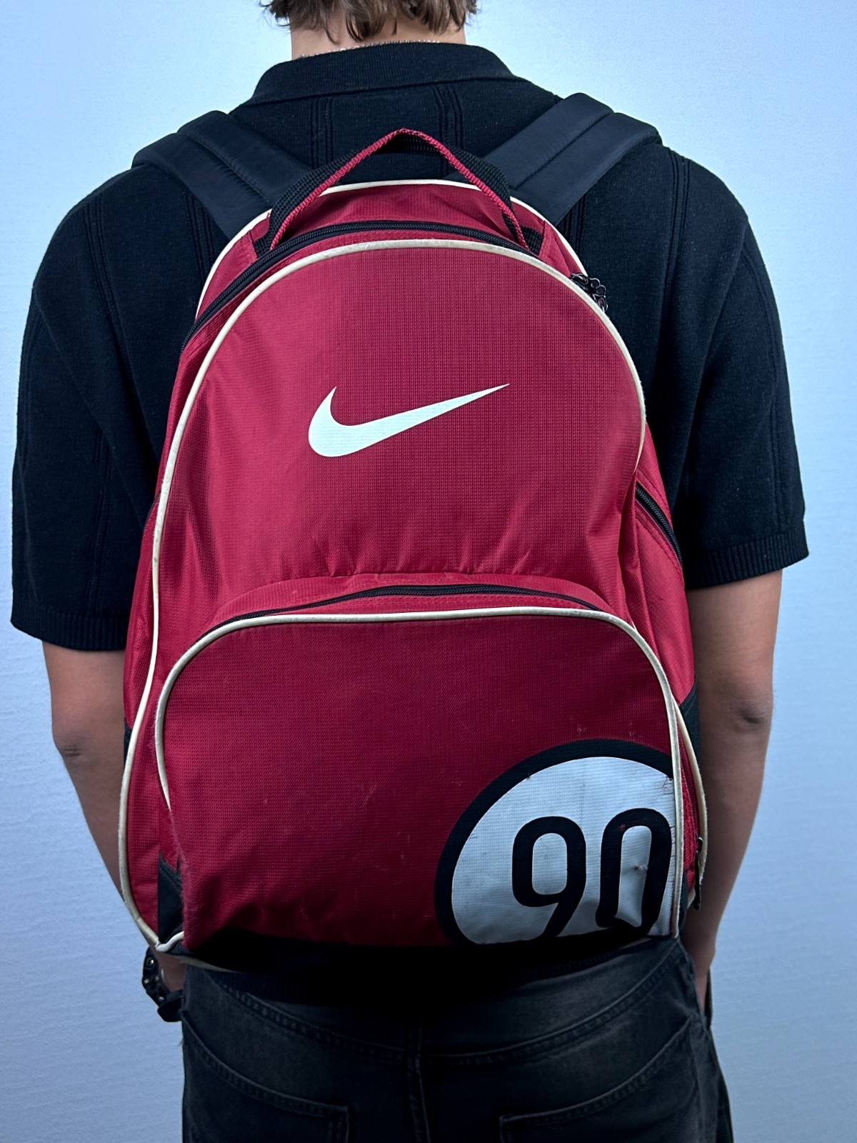 NIKE 1990s Vintage Big Logo Backpack Bag RARE Classic Retro Sports Red White
