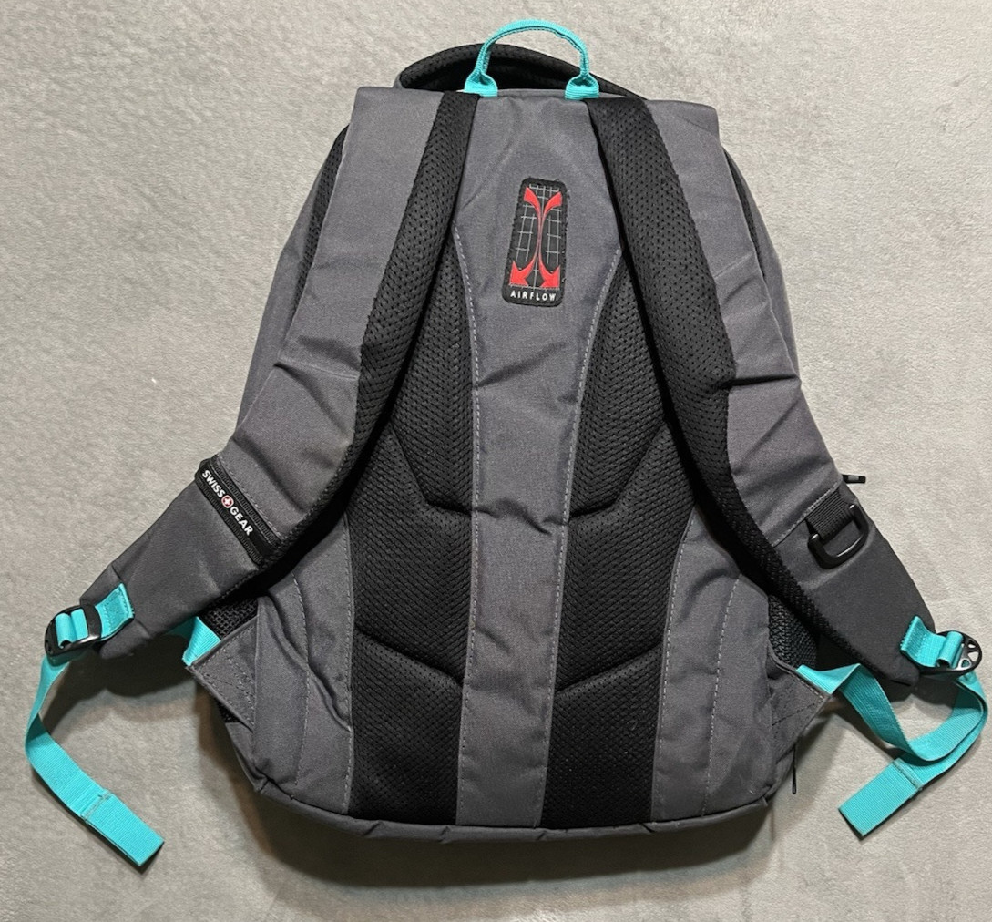 Swiss Gear Airflow backpack padded laptop tablet bag 18″ x 15″ x 8″ black & blue