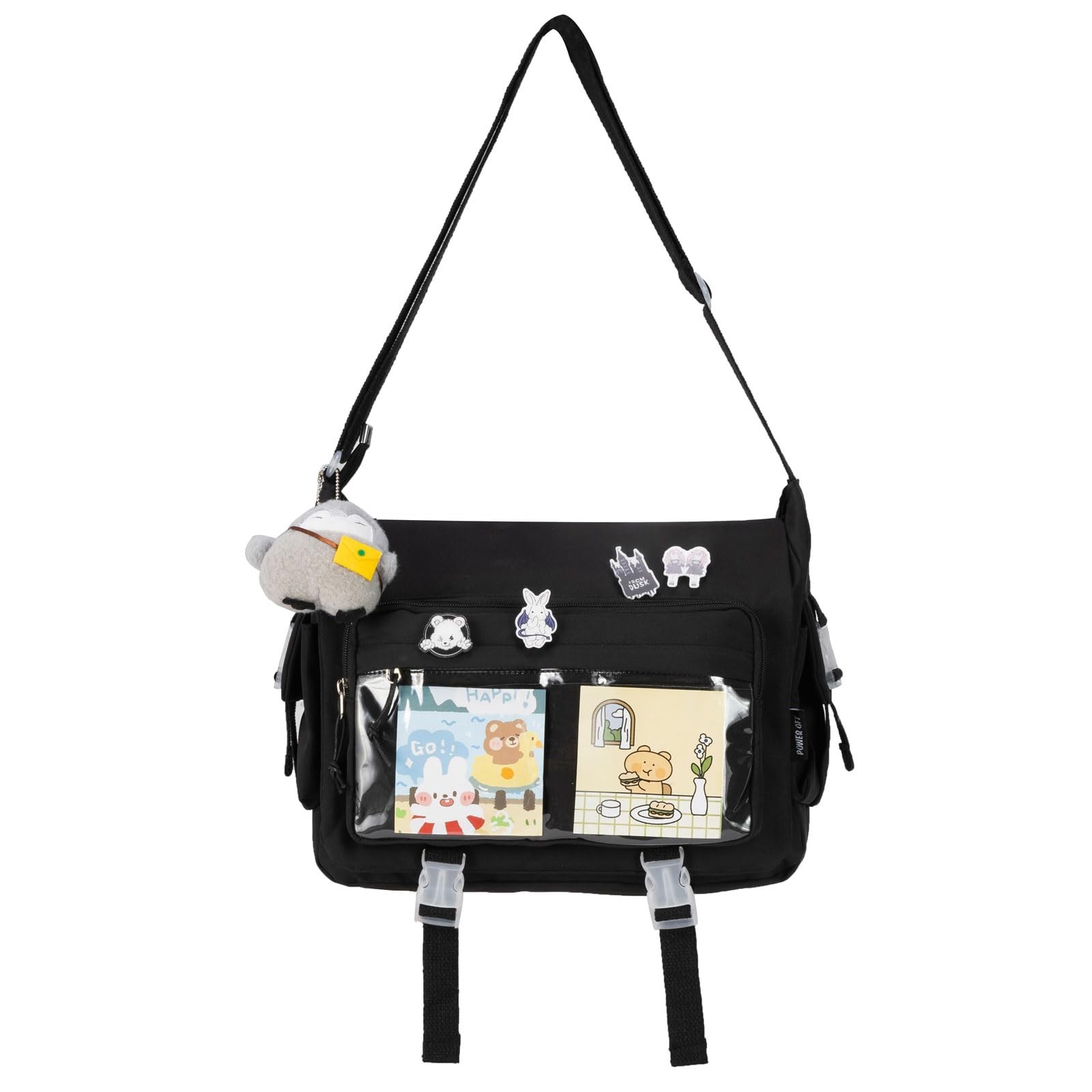 Kawaii Crossbody Ita Bag for with Pin and Plush Penguin, Cute Messenger Bag J…