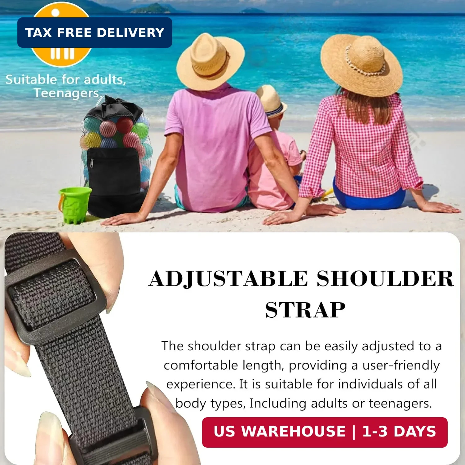 INVODA Mesh Beach Bag Drawstring Beach Backpack Foldable Toy Organizer Bag Shell