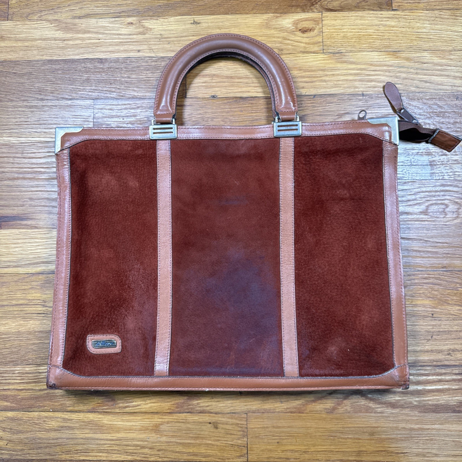 Vintage Late 1970’s PHILIPPE Soft Suede and Leather Brown Briefcase Handbag