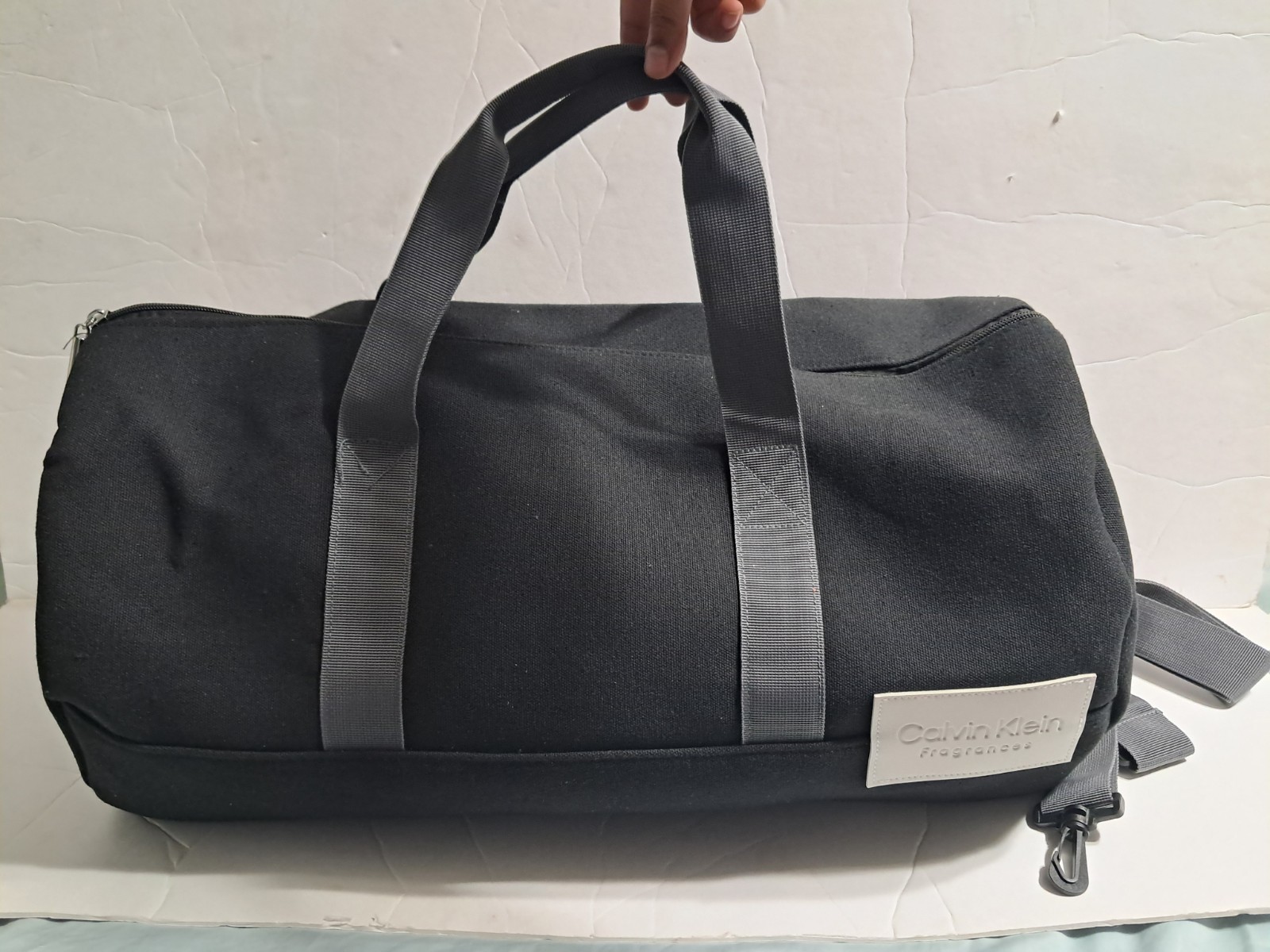 Calvin Klein Fragrances Faux Canvas Tote Bag, Black for Travel, Gym, Weekend
