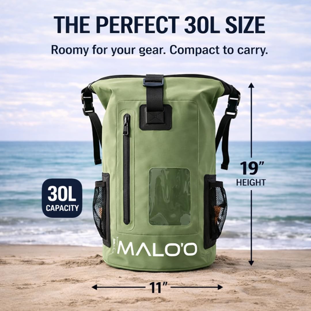 Malo’o 30L Waterproof Dry Bag Backpack – Roll Top Heavy Duty 500D PVC Dry Pac…
