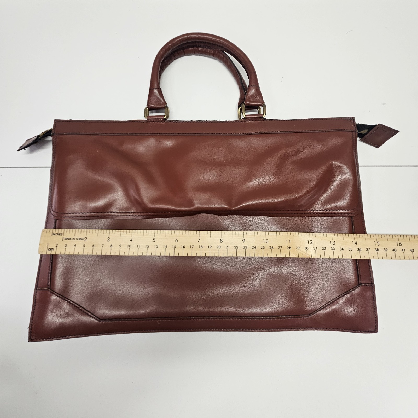 Mid Century Modern Briefcase Twin Handle Grip Burgundy Faux Leather Career Retro