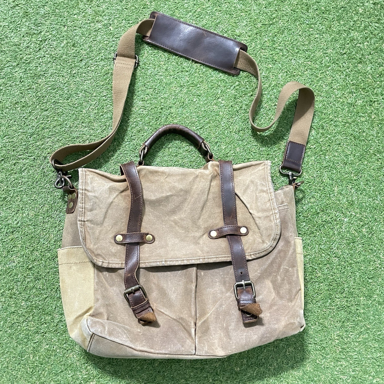 Newhey Messenger Bag Leather Canvas Laptop Retro Professional Shoulder Strap