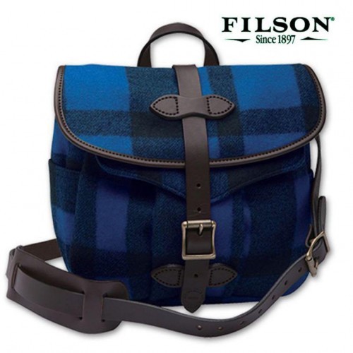 Filson Mackinaw Wool Small Shoulder Bag Blue Black Men’s Leather Straps USA Used