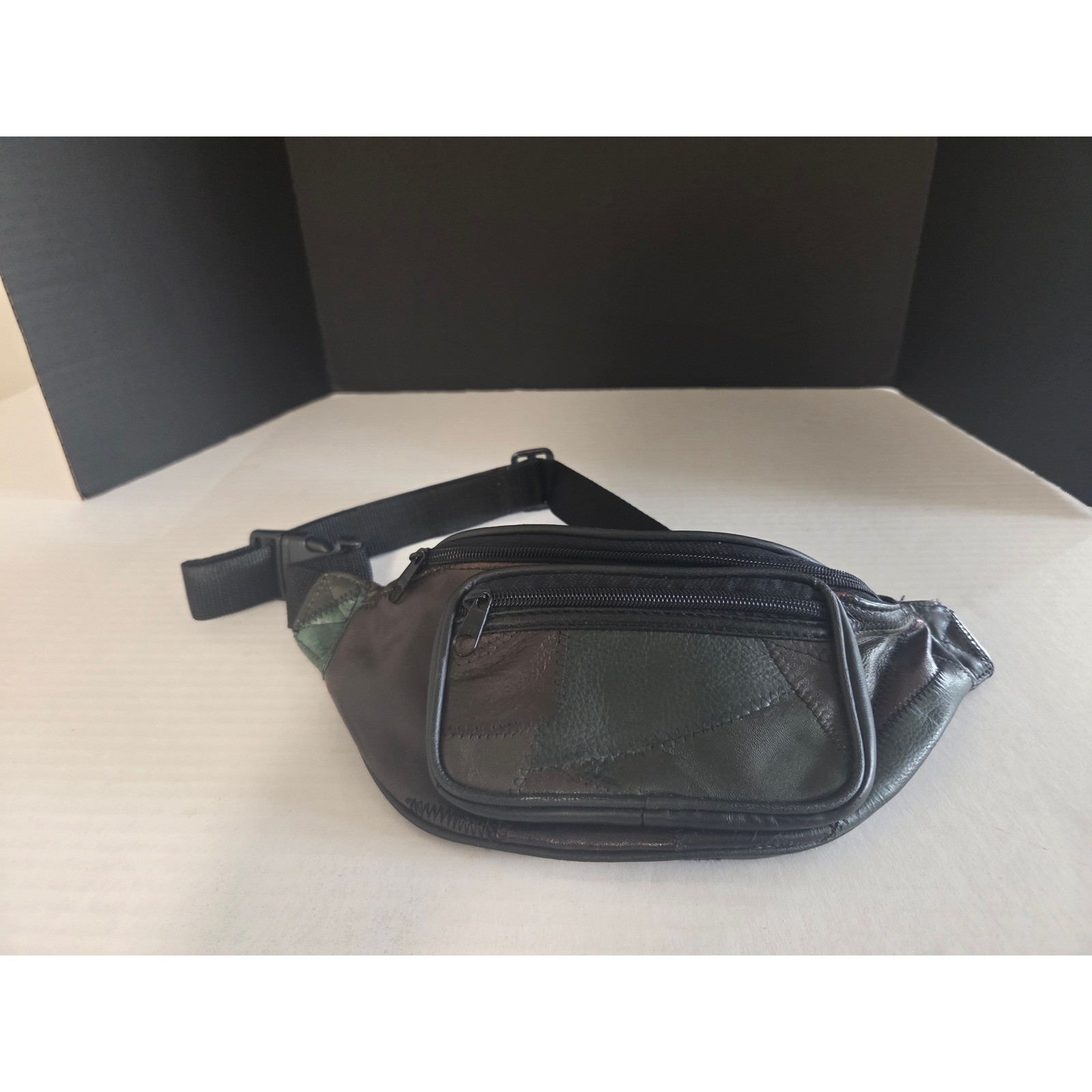 Vintage Leather Patchwork Waist Bag Fanny Pack Black Brown Green Multi-Pocket