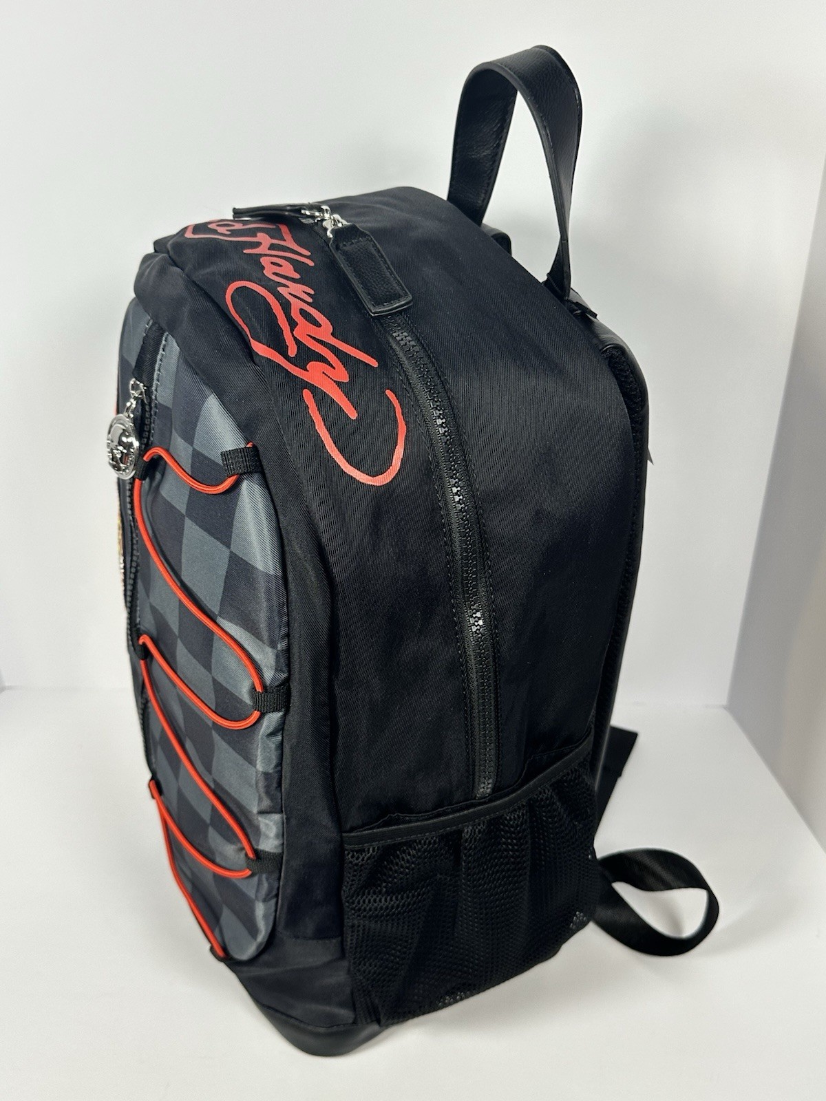 Ed Hardy Backpack Black Check Patches Backpack New