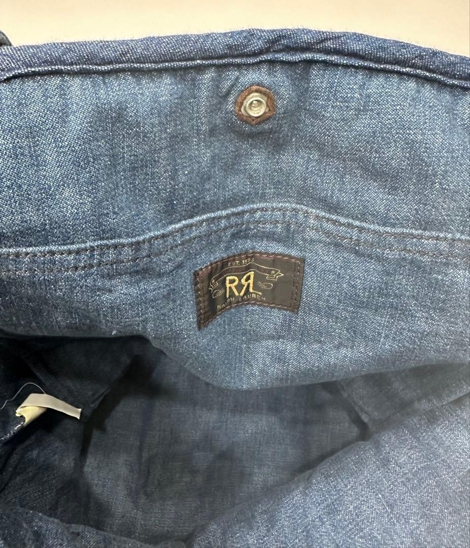 RRL Ralph Lauren Indigo Patchwork Cotton Leather Tote Bag 36x34cm